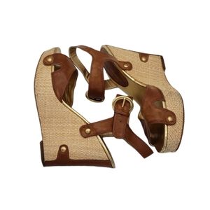 6. TAN Open Toe Sling Back Wedge Sandals Size 7.5